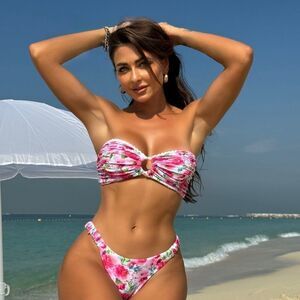 Gorglitter Floral Print O Ring Bandeau Bikini Swimsuit Set